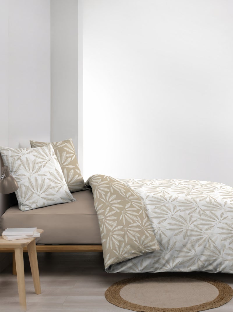Parure de lit réversible en coton motif feuillage naturel Beige grès - Kiabi