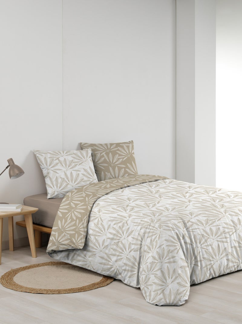 Parure de lit réversible en coton motif feuillage naturel Beige grès - Kiabi