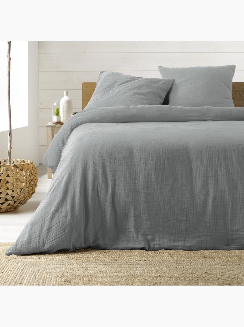 Parure de lit sienna + 2 taies 63x63 cm – double face gaze de coton & coton 57 fils Gris - Kiabi