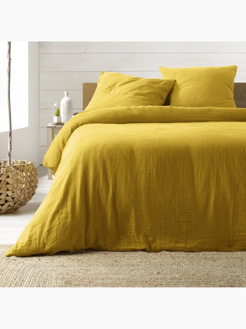 Parure de lit sienna + 2 taies 63x63 cm – double face gaze de coton & coton 57 fils - Kiabi Parure de lit sienna + 2 taies 63x63 cm – double face gaze de coton & coton 57 fils - Kiabi