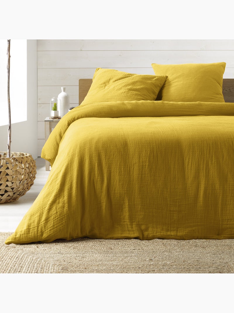 Parure de lit sienna + 2 taies 63x63 cm – double face gaze de coton & coton 57 fils Jaune - Kiabi