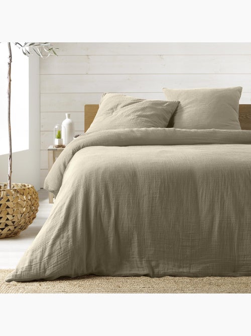 Parure de lit sienna + 2 taies 63x63 cm – double face gaze de coton & coton 57 fils - Kiabi Parure de lit sienna + 2 taies 63x63 cm – double face gaze de coton & coton 57 fils - Kiabi