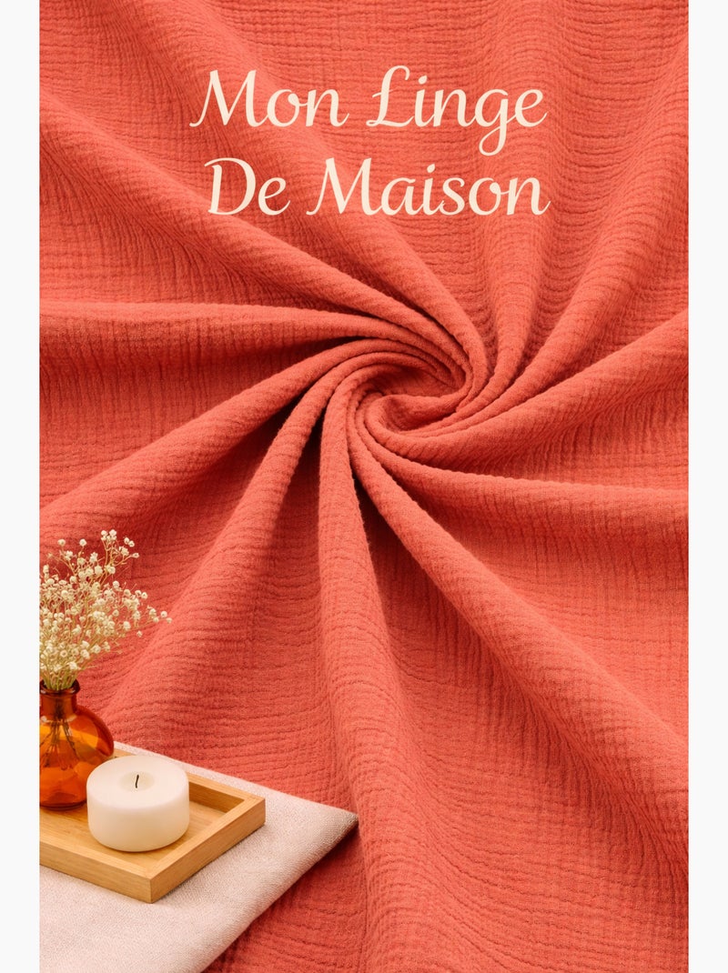 Parure de lit sienna + 2 taies 63x63 cm – double face gaze de coton & coton 57 fils Terracotta - Kiabi