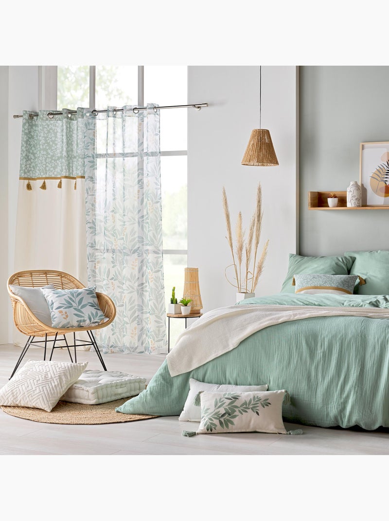 Parure de lit sienna + 2 taies 63x63 cm – double face gaze de coton & coton 57 fils Vert Sauge - Kiabi