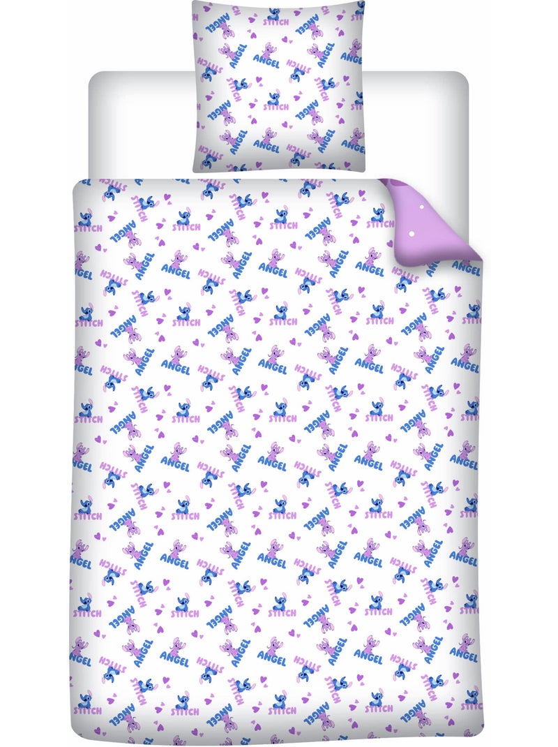 Parure de Lit Stitch & Angel Disney 140x200 cm + Taie 65x65 cm Polycoton Réversible Beige/Rose - Kiabi