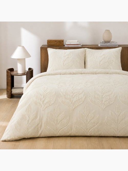 Parure de lit tuftée 3 pièces à motifs végétaux en relief housse + taies - Kiabi
