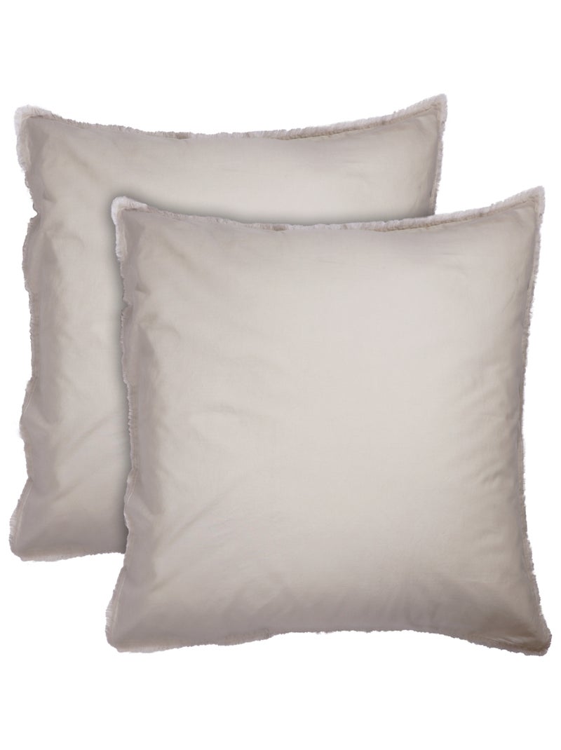 Parure de lit unie en coton taies carrées à franges, coton lavé Beige - Kiabi