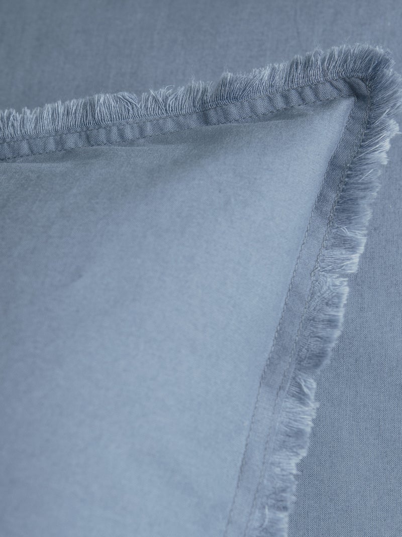 Parure de lit unie en coton taies carrées à franges, coton lavé Bleu clair - Kiabi