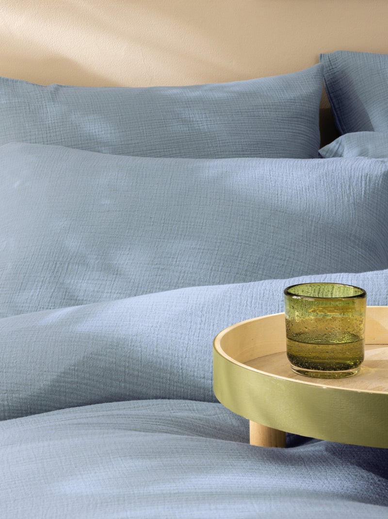 Parure de lit unie en coton taies carrées, gaze de coton Bleu clair - Kiabi
