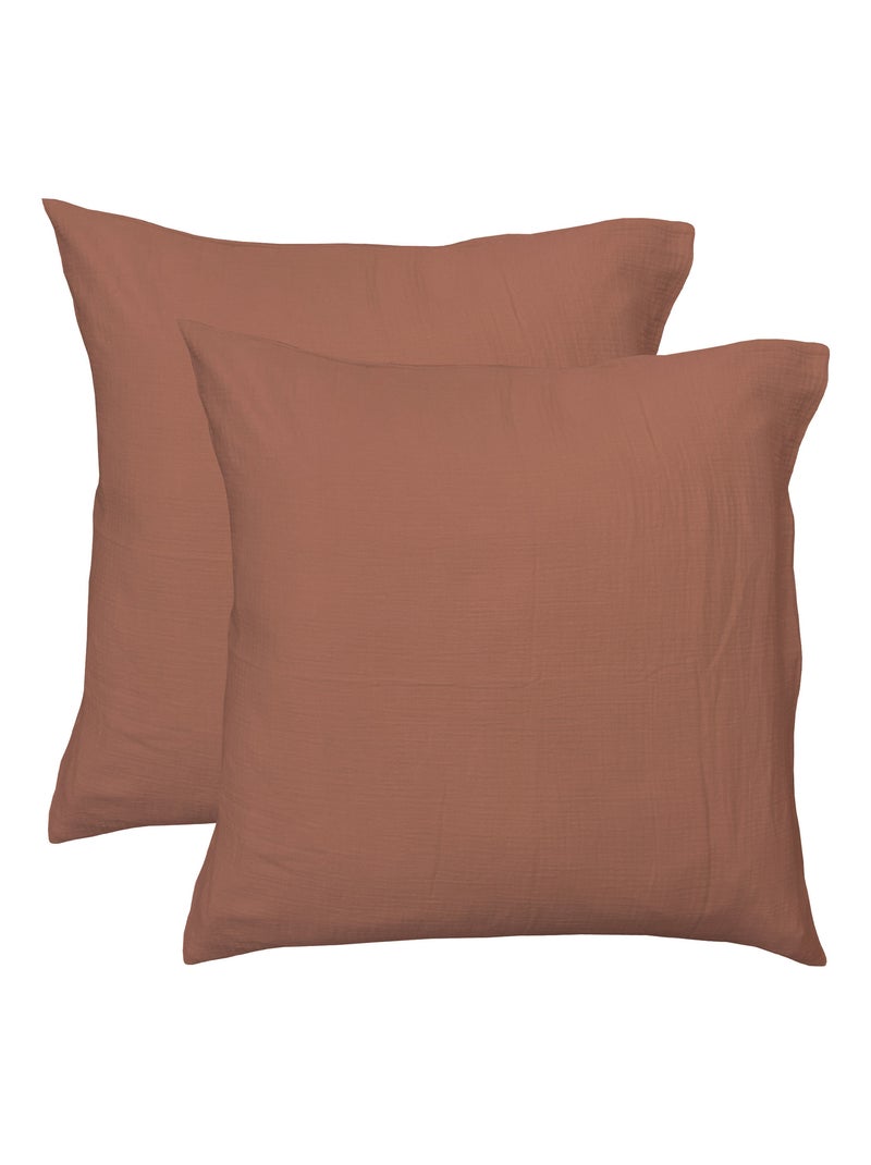 Parure de lit unie en coton taies carrées, gaze de coton Terracotta - Kiabi