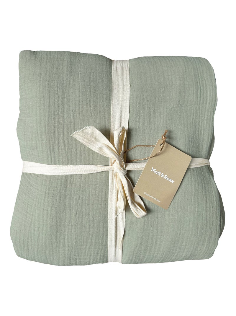 Parure de lit unie en coton taies carrées, gaze de coton Vert kaki clair - Kiabi