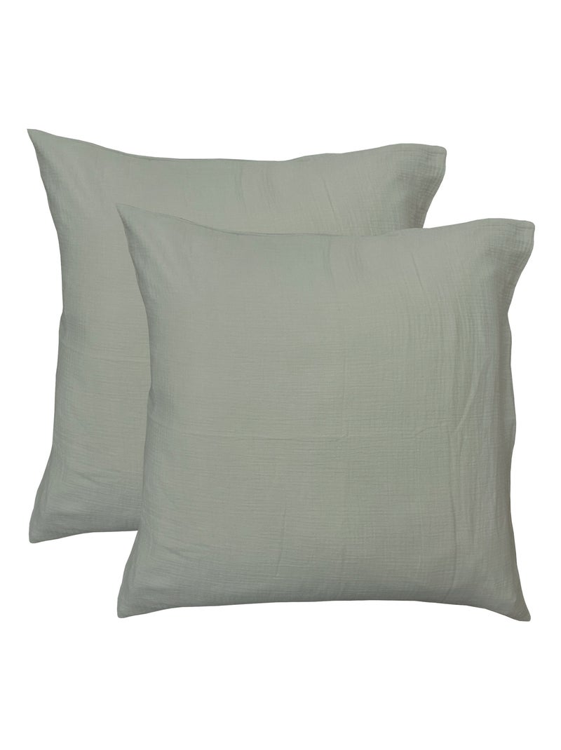 Parure de lit unie en coton taies carrées, gaze de coton Vert kaki clair - Kiabi