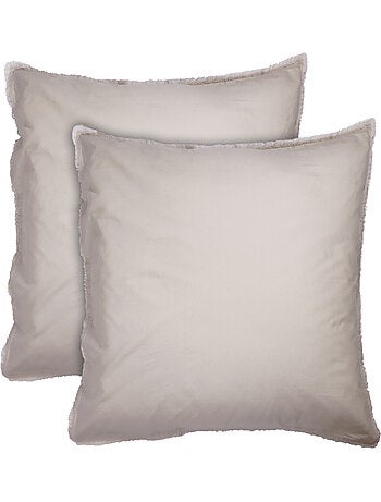 Parure de lit unie en coton taies rectangulaires à franges, coton lavé