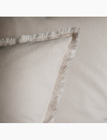 Parure de lit unie en coton taies rectangulaires à franges, coton lavé