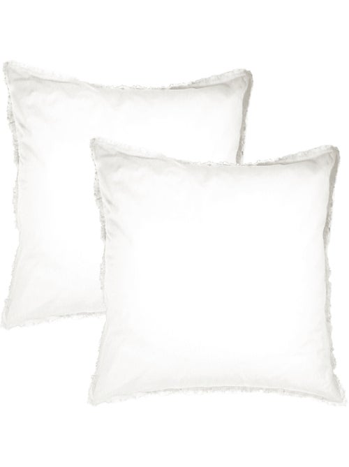 Parure de lit unie en coton taies rectangulaires à franges, coton lavé - Kiabi Parure de lit unie en coton taies rectangulaires à franges, coton lavé - Kiabi