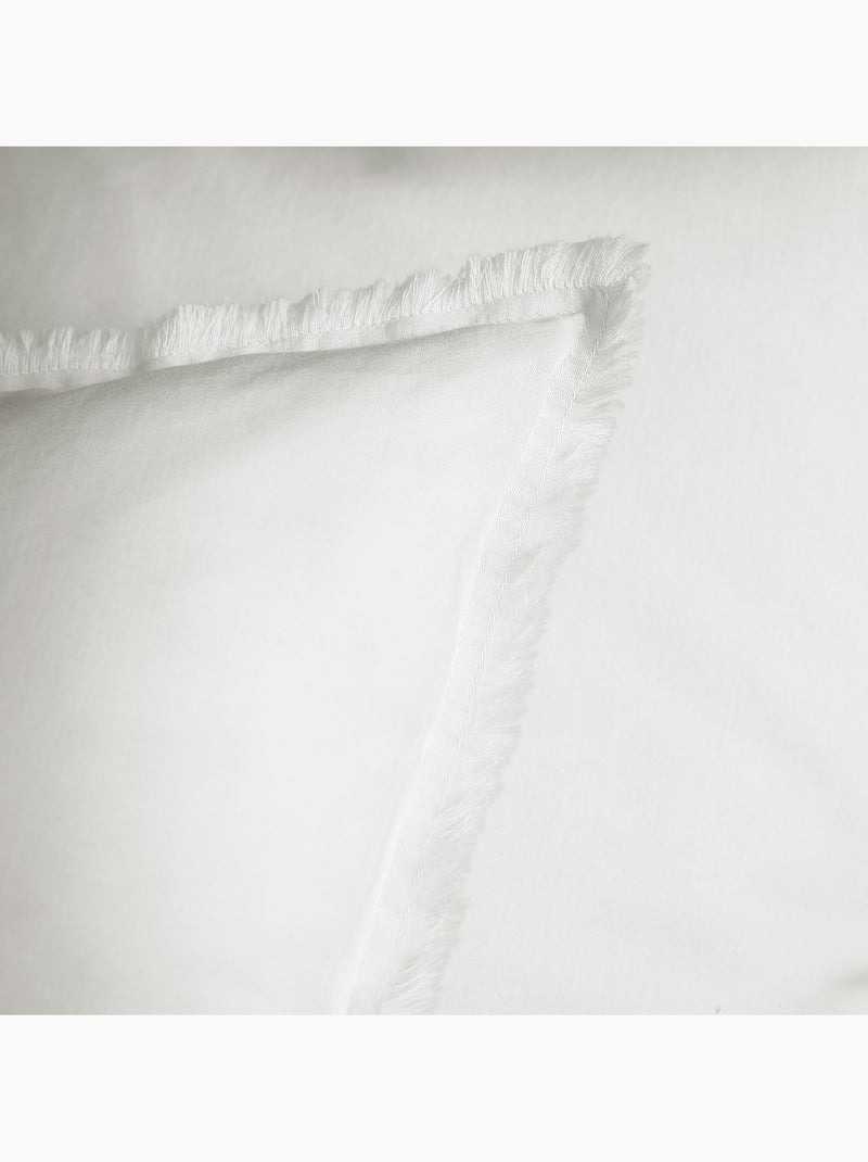 Parure de lit unie en coton taies rectangulaires à franges, coton lavé Blanc - Kiabi