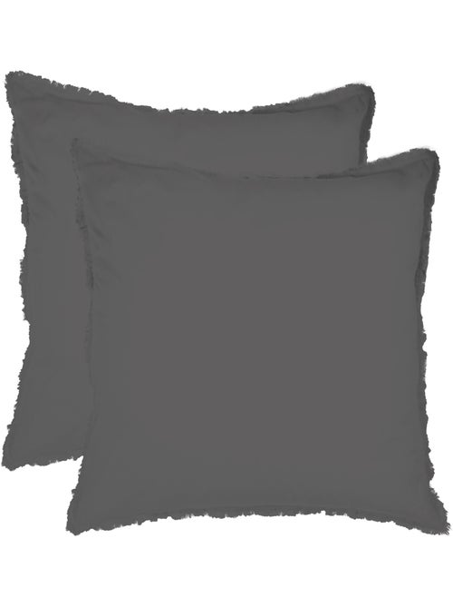 Parure de lit unie en coton taies rectangulaires à franges, coton lavé - Kiabi Parure de lit unie en coton taies rectangulaires à franges, coton lavé - Kiabi