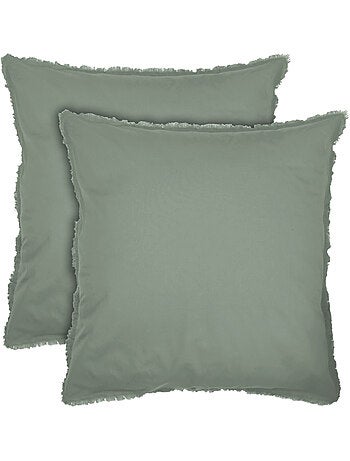 Parure de lit unie en coton taies rectangulaires à franges, coton lavé