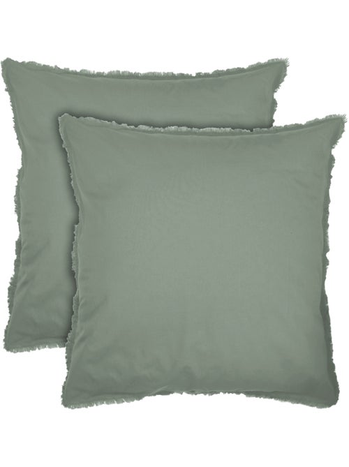 Parure de lit unie en coton taies rectangulaires à franges, coton lavé - Kiabi Parure de lit unie en coton taies rectangulaires à franges, coton lavé - Kiabi