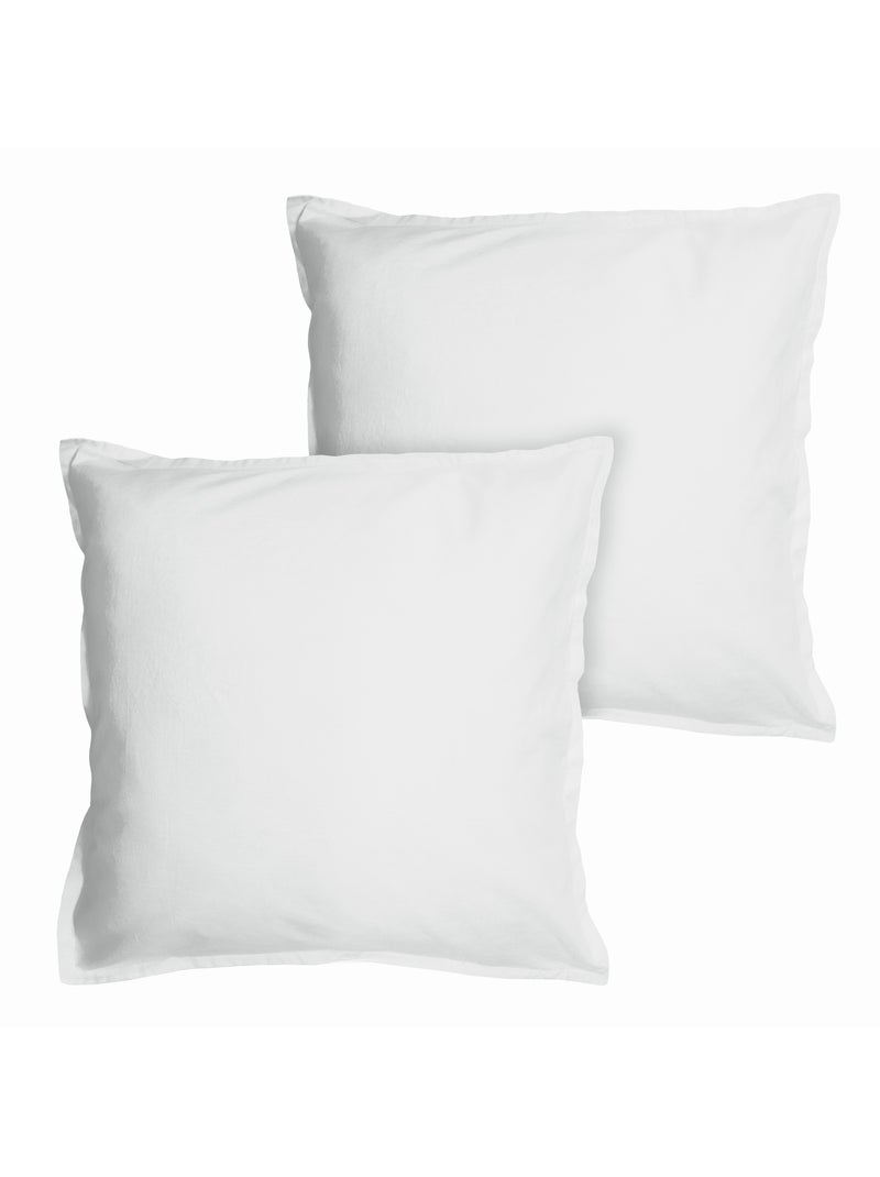Parure de lit unie en coton taies rectangulaires à volant, coton lavé Blanc - Kiabi
