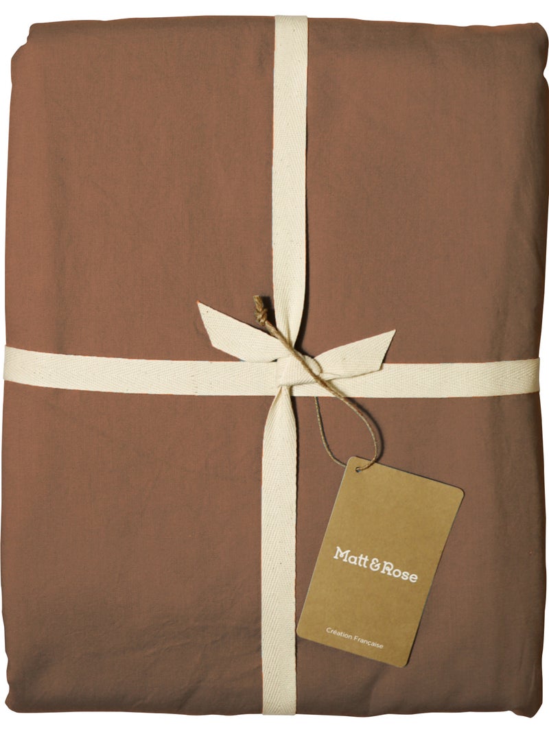 Parure de lit unie en coton taies rectangulaires à volant, coton lavé Marron chocolat - Kiabi