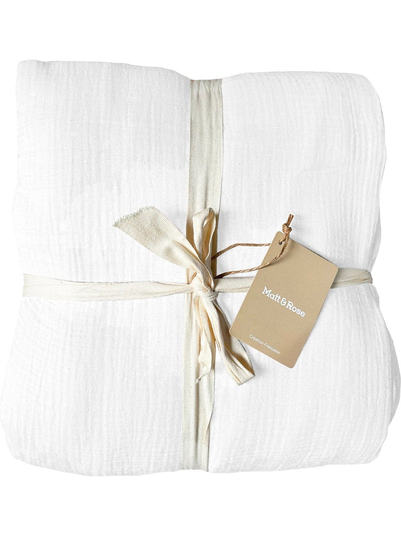 Parure de lit unie en coton taies rectangulaires, gaze de coton Blanc - Kiabi