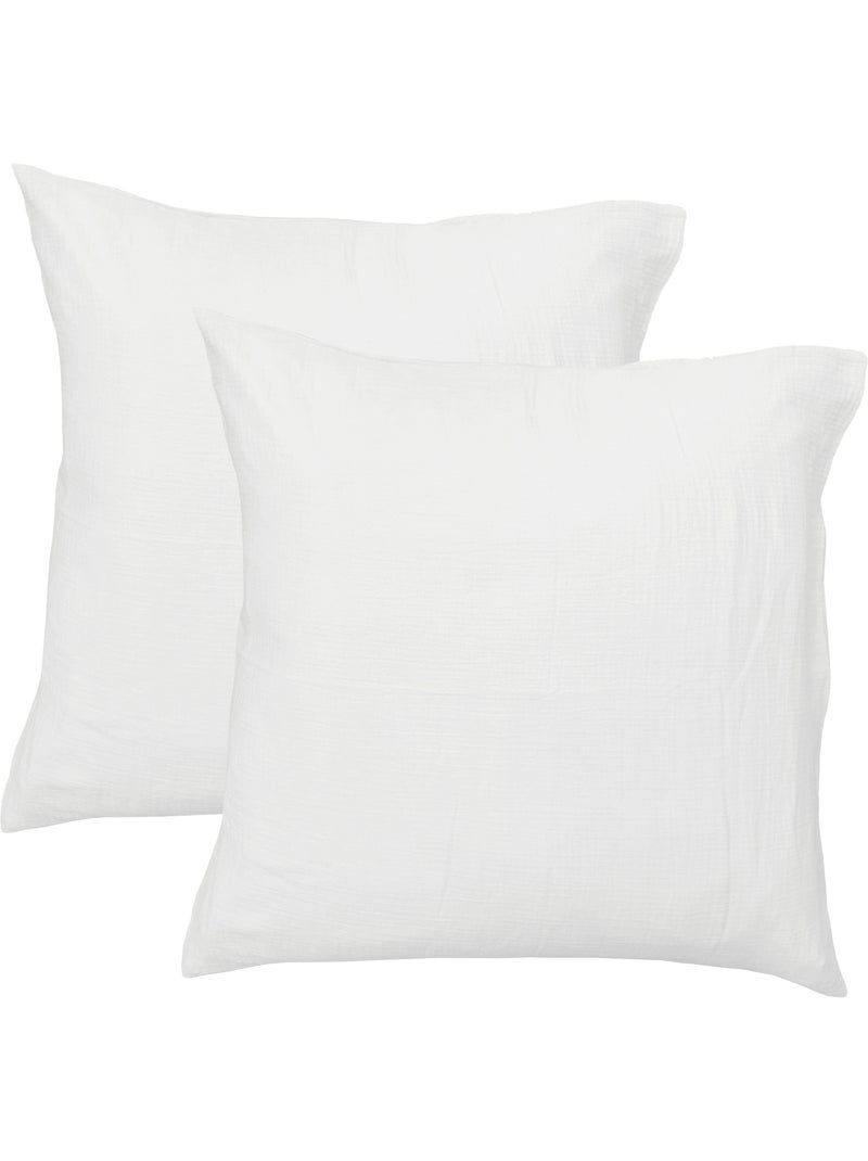 Parure de lit unie en coton taies rectangulaires, gaze de coton Blanc - Kiabi
