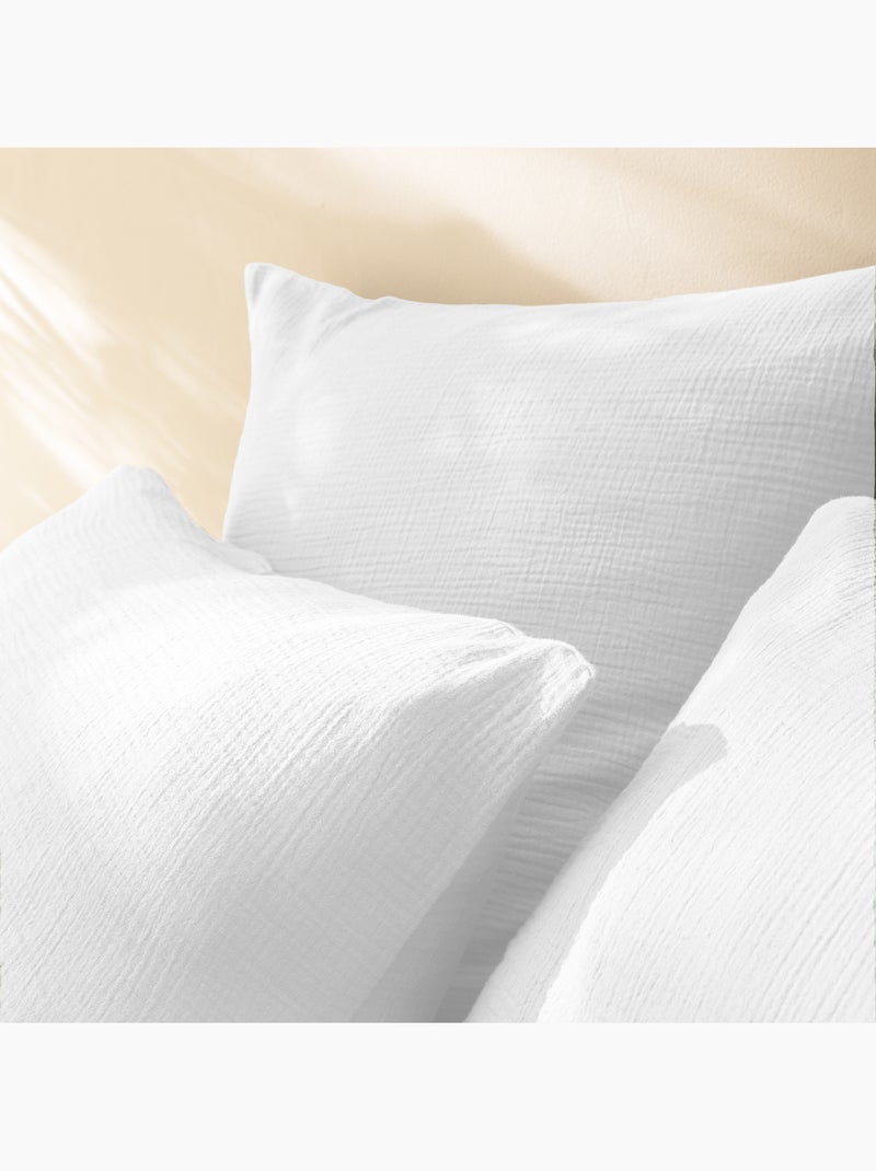 Parure de lit unie en coton taies rectangulaires, gaze de coton Blanc - Kiabi
