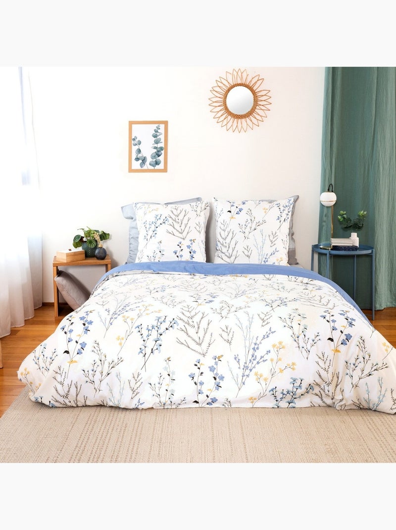Parure housse de couette 100 % satin de coton fanille Bleu - Kiabi