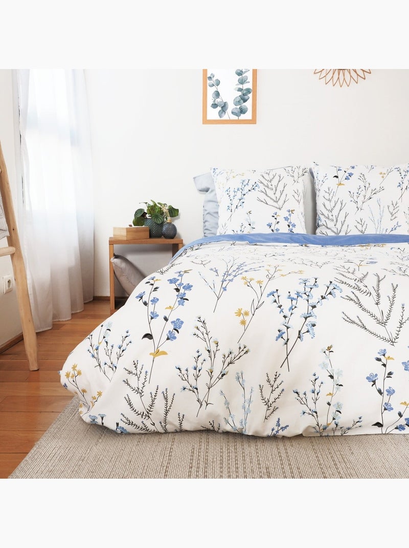 Parure housse de couette 100 % satin de coton fanille Bleu - Kiabi