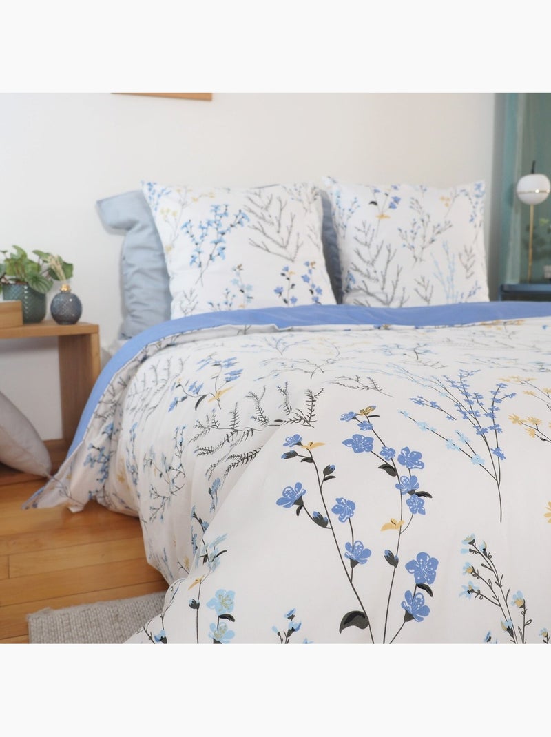 Parure housse de couette 100 % satin de coton fanille Bleu - Kiabi