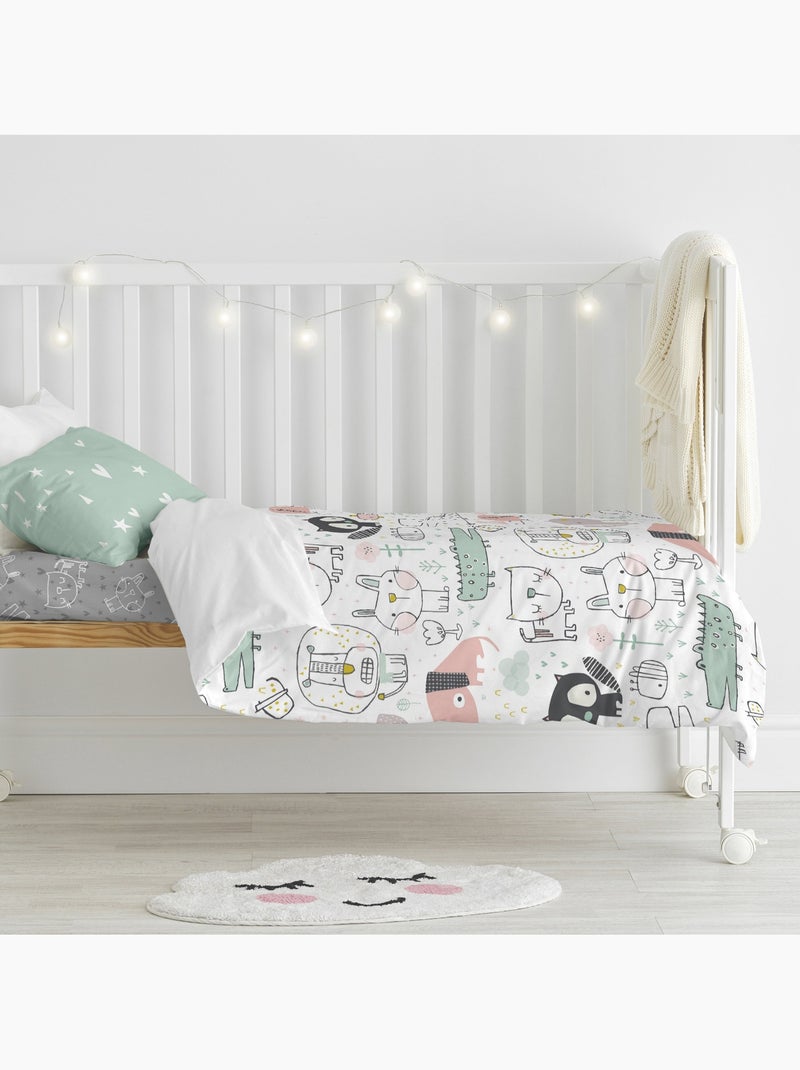 Parure housse de couette 2 pi?ces Best buddies Berceau "Happyfriday" Multicolore - Kiabi