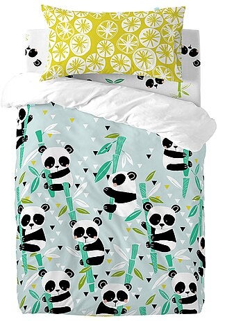 Parure housse de couette 2 pi?ces Panda garden blue "Happyfriday