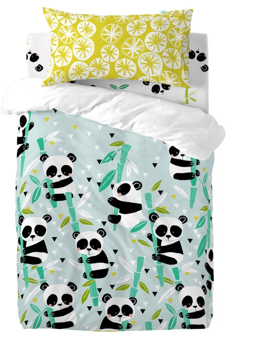 Parure housse de couette 2 pi?ces Panda garden blue "Happyfriday" - Kiabi