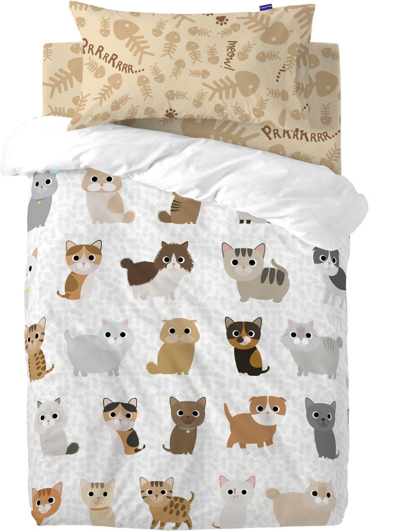 Parure housse de couette 2 pièces Cats "Happyfriday" Multicolore - Kiabi