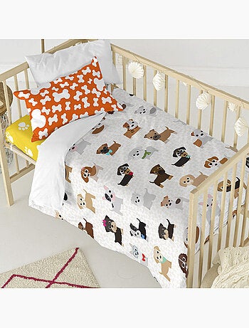 Parure housse de couette 2 pièces Dogs Lit Bébé "Happyfriday