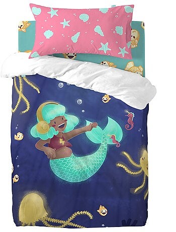 Parure housse de couette 2 pièces happy mermaid lit bébé "happyfriday