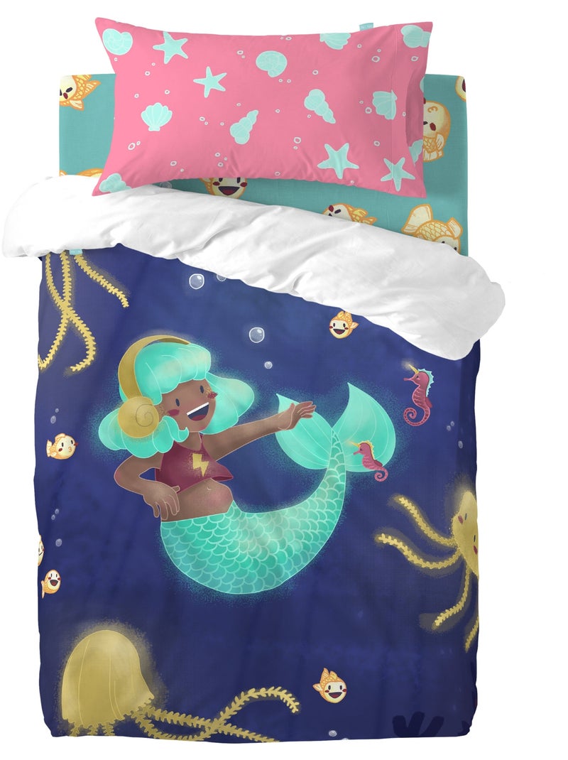 Parure housse de couette 2 pièces happy mermaid lit bébé "happyfriday" Multicolore - Kiabi