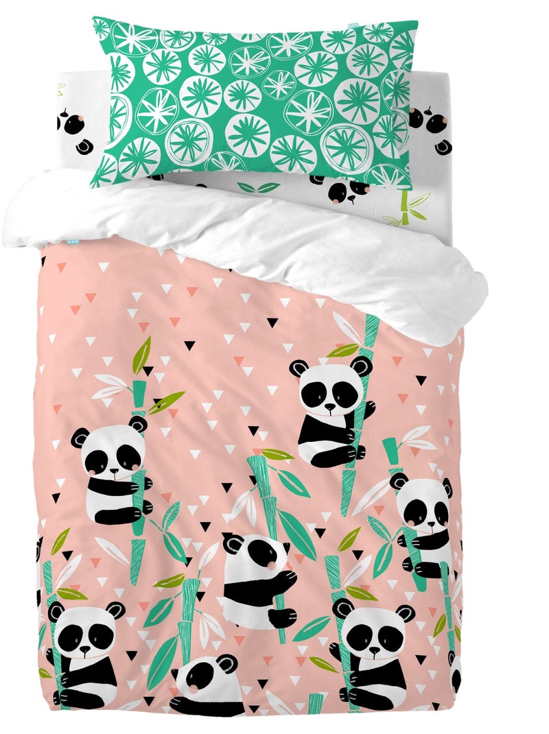 Parure housse de couette 2 pièces panda garden "happyfriday" Rose - Kiabi