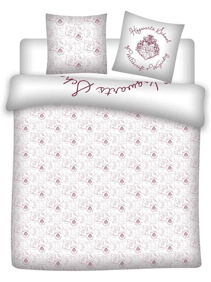 Parure Lit Double Harry Potter 240x220cm + 2 Taies 65x65cm – Poudlard Bordeaux – Polycoton Beige/Blanc - Kiabi