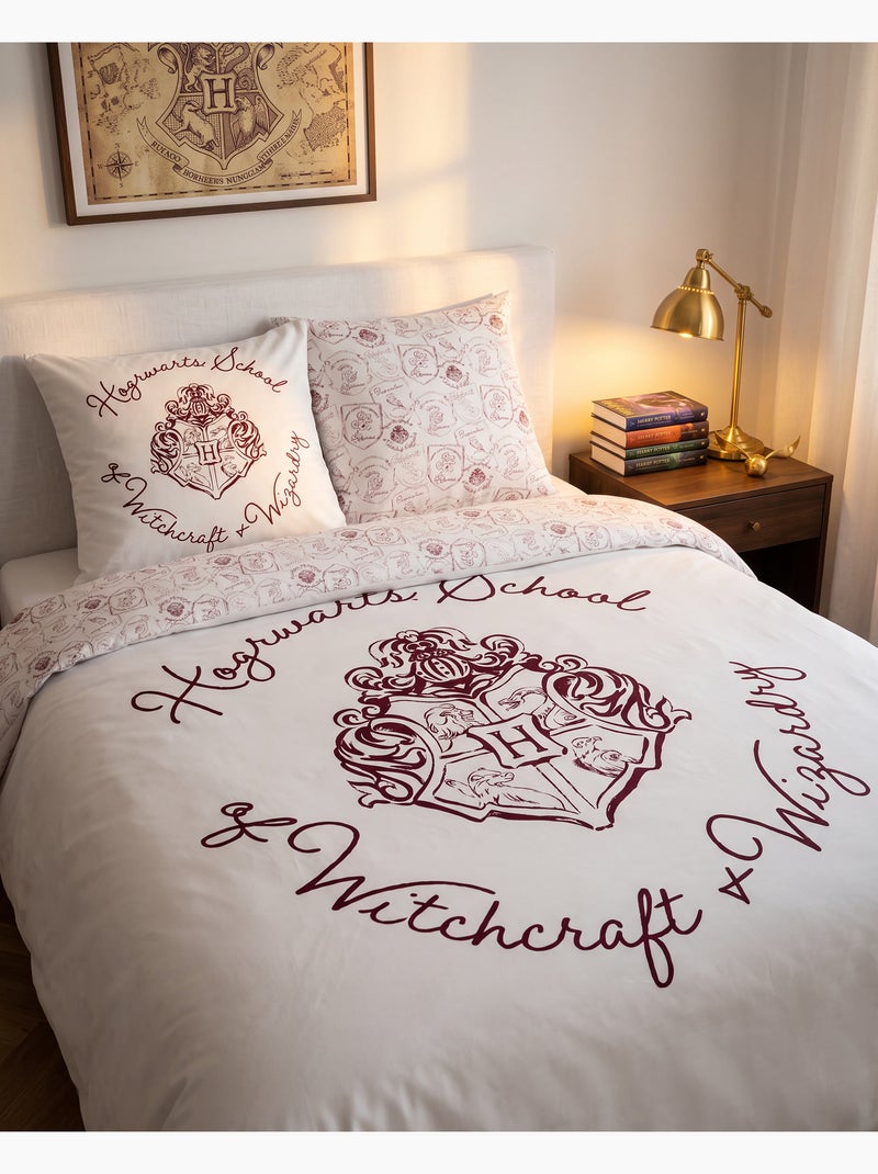 Parure Lit Double Harry Potter 240x220cm + 2 Taies 65x65cm – Poudlard Bordeaux – Polycoton Beige/Blanc - Kiabi