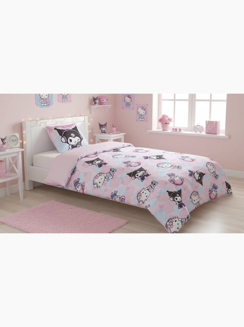 Parure Lit Fille Hello Kitty & Friends 140x200 cm+ Taie 65x65 cm Polycoton Réversible | Kuromi My Me Noir Rose - Kiabi
