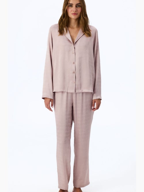 Pastel romantische satijnen pyjamaset met sloganprint, overhemd met lange mouwen en broek penti - Kiabi Pastel romantische satijnen pyjamaset met sloganprint, overhemd met lange mouwen en broek penti - Kiabi