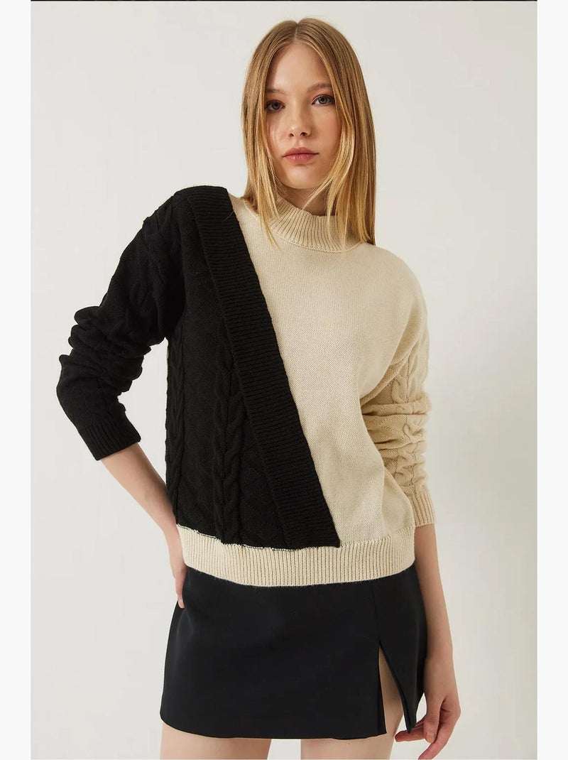 Patchwork gebreide trui lucci Crème - Kiabi