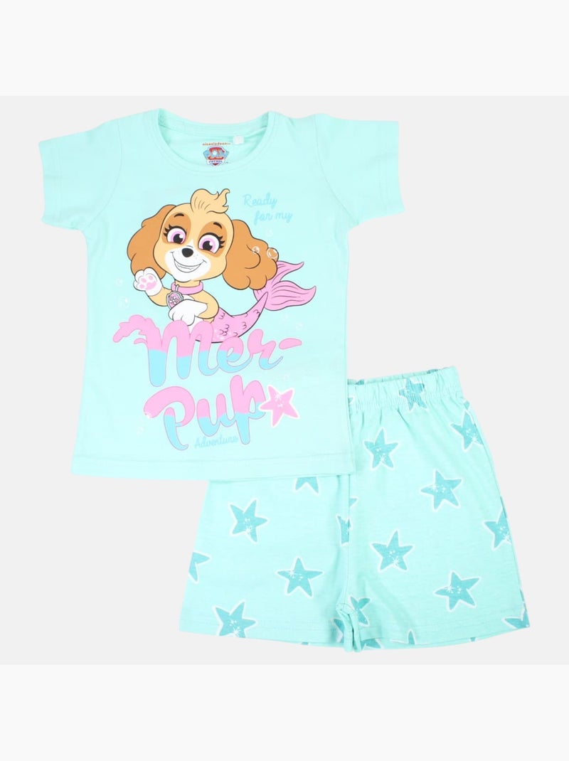 Paw Patrol - Set T-shirt en short meisje bedrukt Blauw - Kiabi