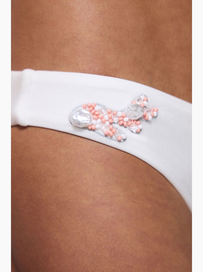 Pearl bikinibroekje met v-hals en kralen penti Wit - Kiabi