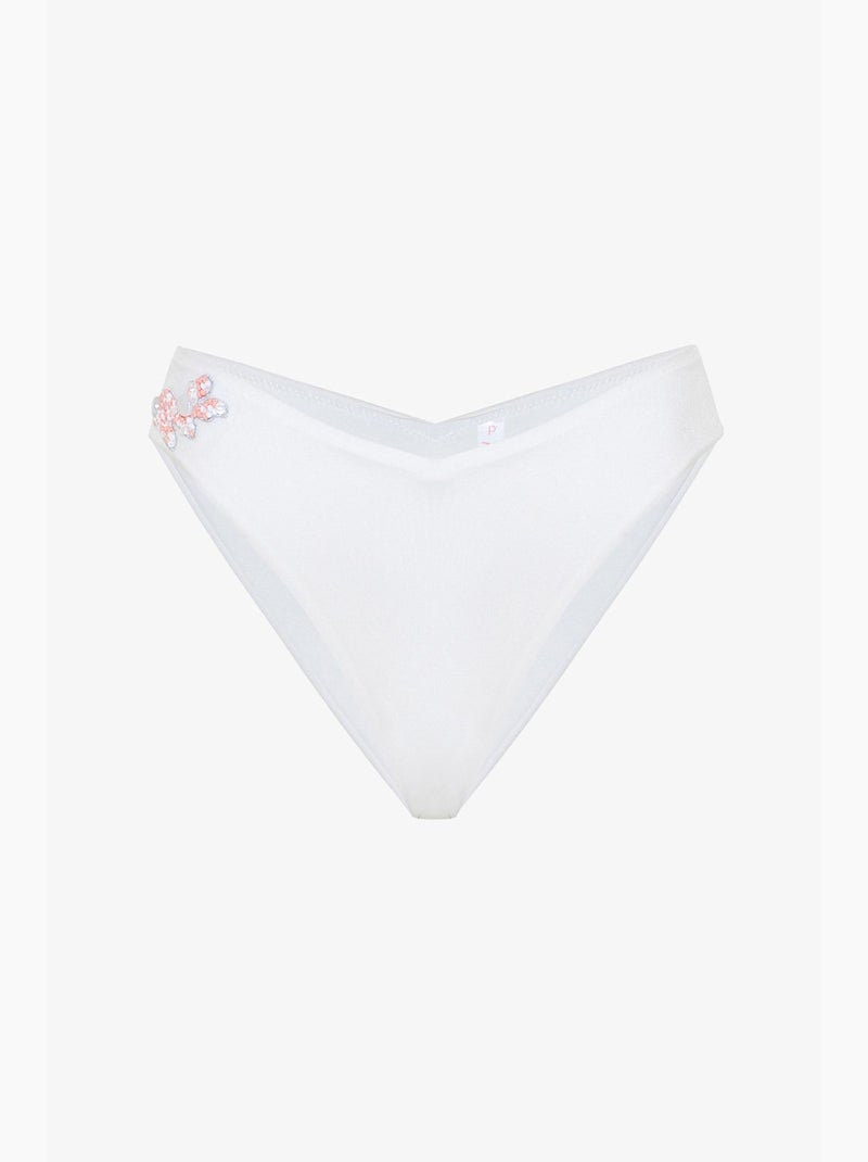 Pearl bikinibroekje met v-hals en kralen penti Wit - Kiabi
