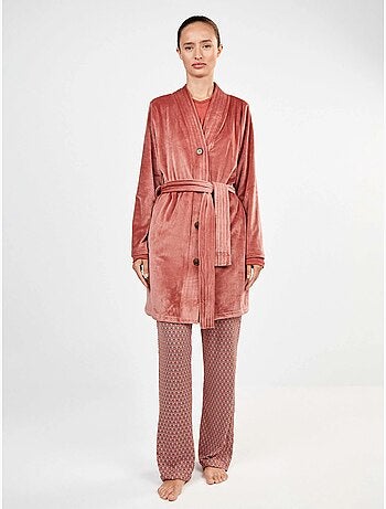 Peignoir court en polaire avec ceinture