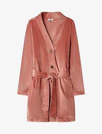Peignoir court en polaire avec ceinture