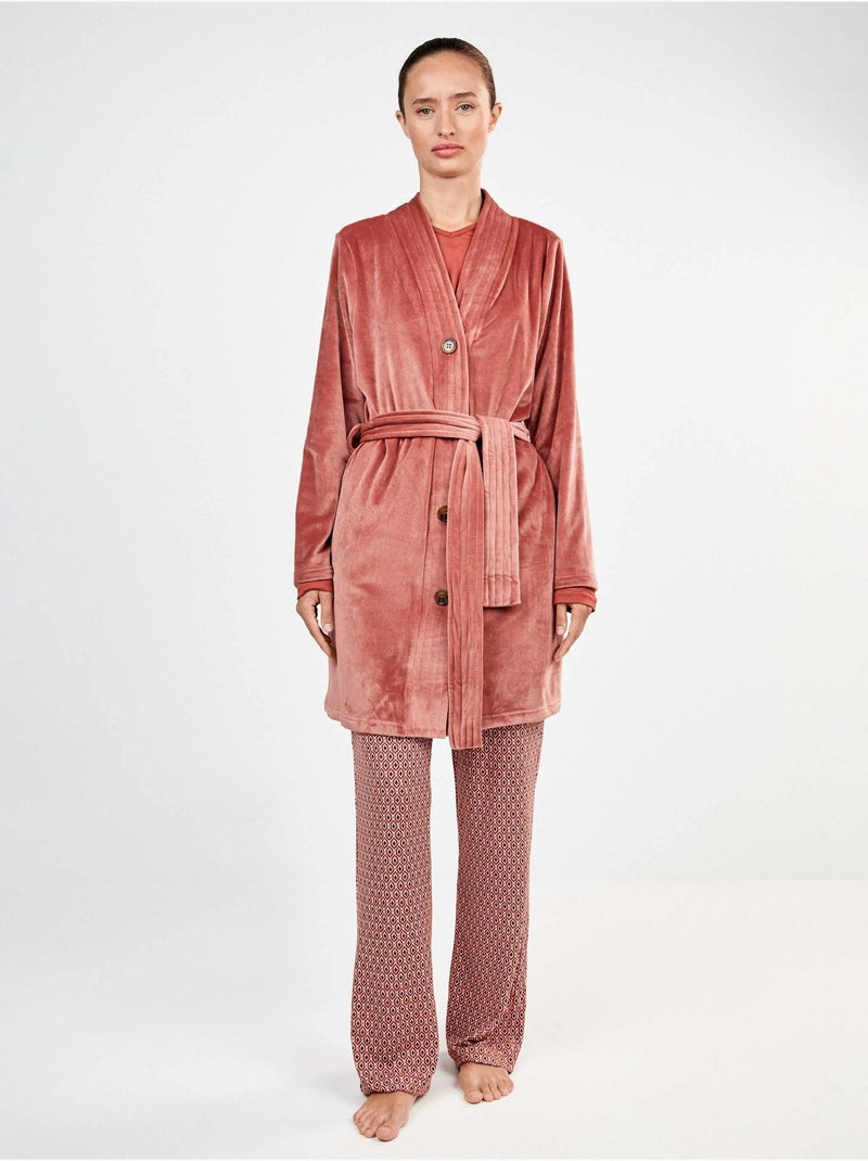 Peignoir court en polaire avec ceinture Terracotta - Kiabi
